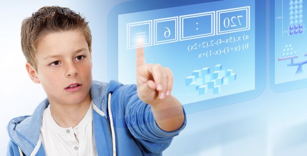 Young student with virtual futuristic interface.