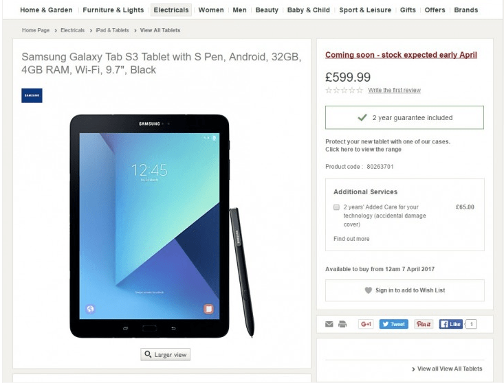 galaxy tab s3 fiyatı