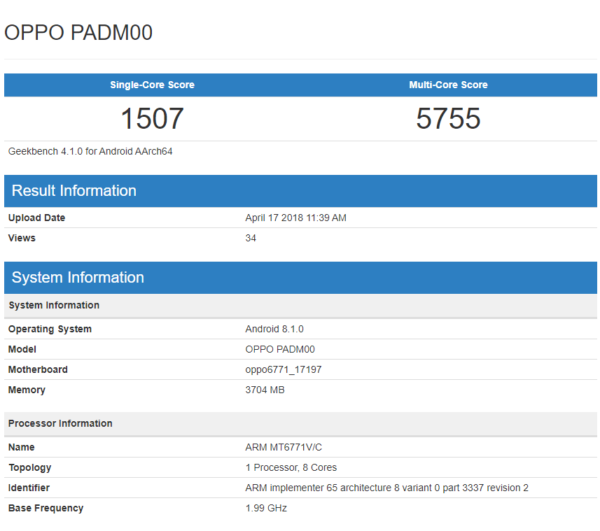 Oppo A3 Geekbench