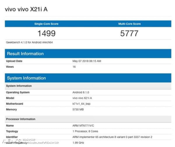 vivo X21i Geekbench 1