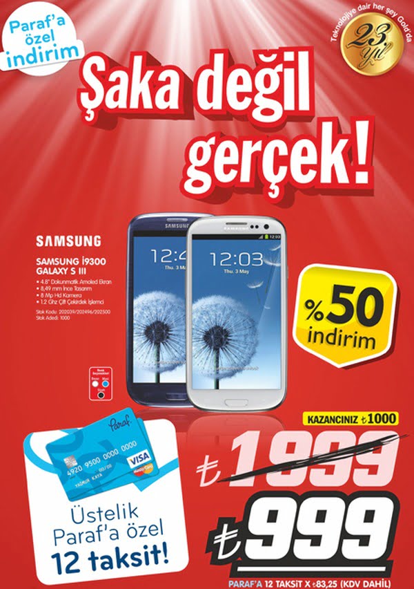 999 TL’lik Galaxy S3 İçin Son Fırsat! 1 galaxy s3 gold kampanya