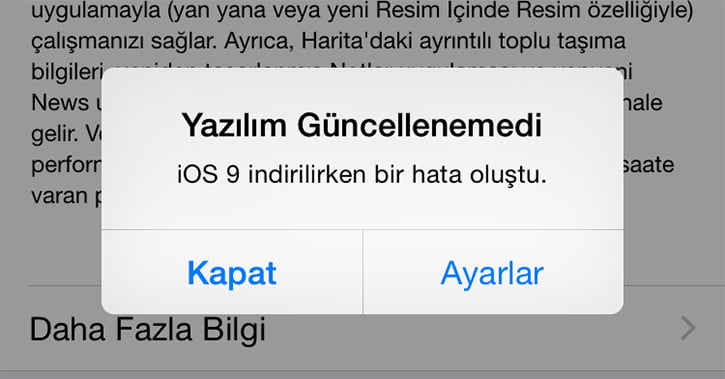 ios 9 indirilken bir hata olustu 1