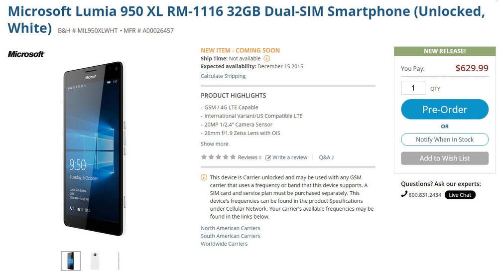 lumia 950 ön siparişi