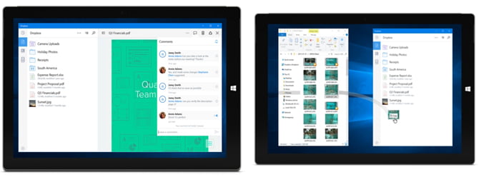 Dropbox Windows 10 tablet uygulaması