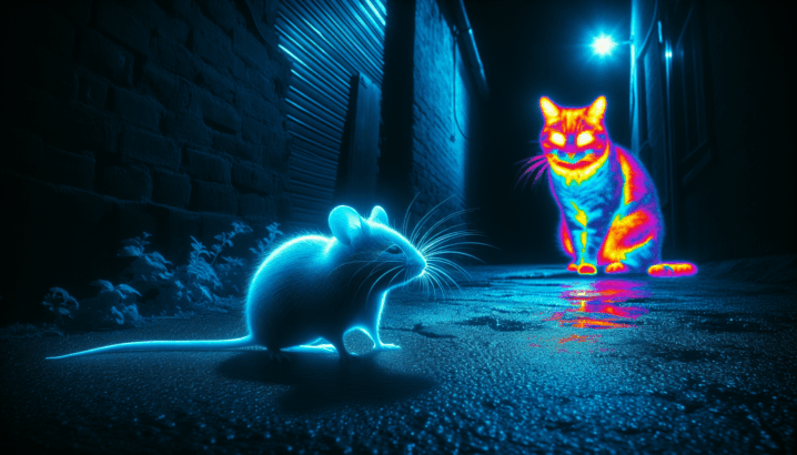 Create an image of a mouse in a dark alley Th 1750023920