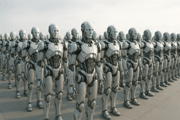 Çin'den Sektörü Sarsan Uyarı: "İnsansı Robot Balonu Patlamak Üzere Olabilir" 6 A photorealistic image of a large formation o 1764410507