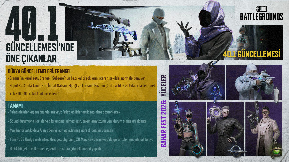 Güncellemeyle yenilenmiş Erangel haritası, Bahar Fest kutlamaları, kullanıcı arayüzü iyileştirmeleri ve PUBG Bridge sizlerle